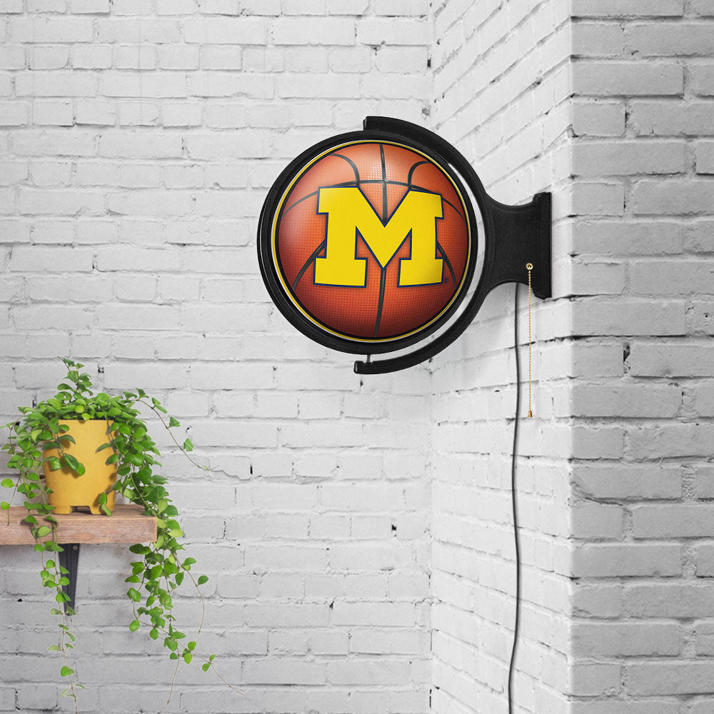 Michigan Wolverines Round Basketball Rotating Wall Sign Room View