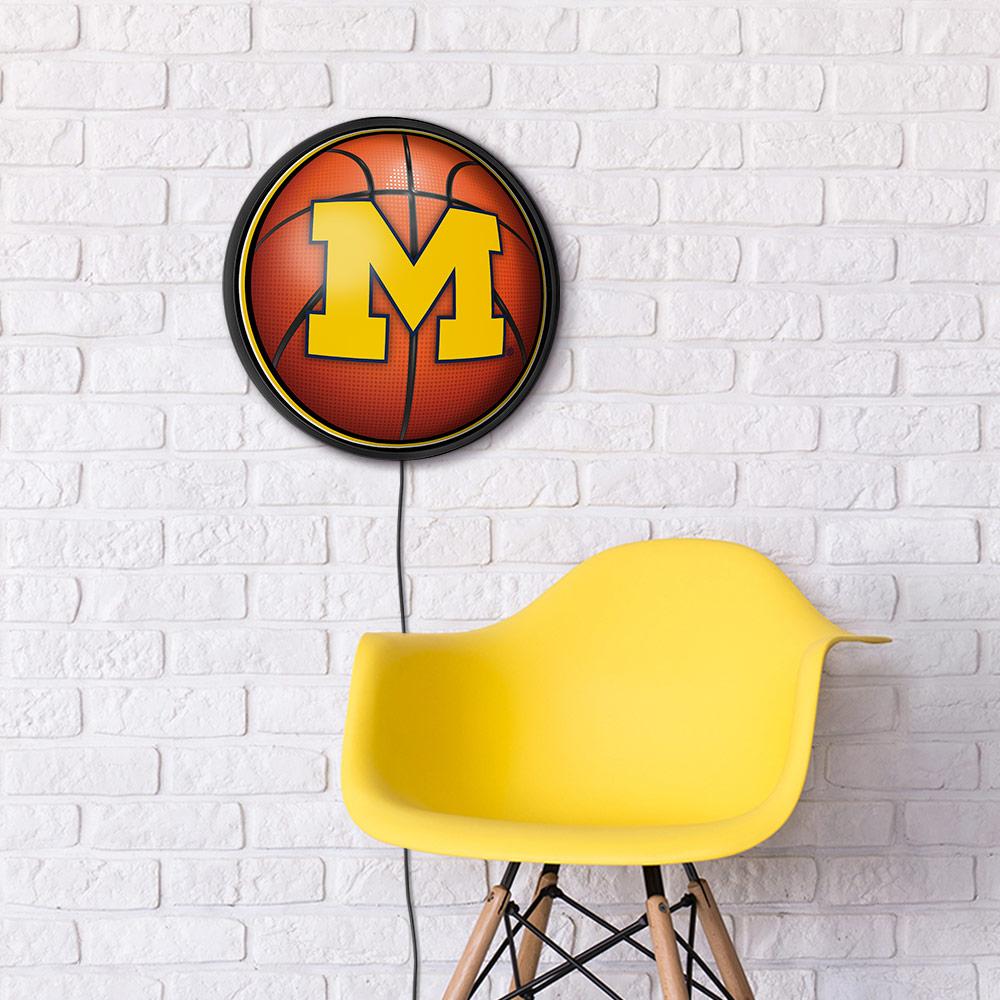 Michigan Wolverines Basketball Slimline Round Lighted Wall Sign Room View