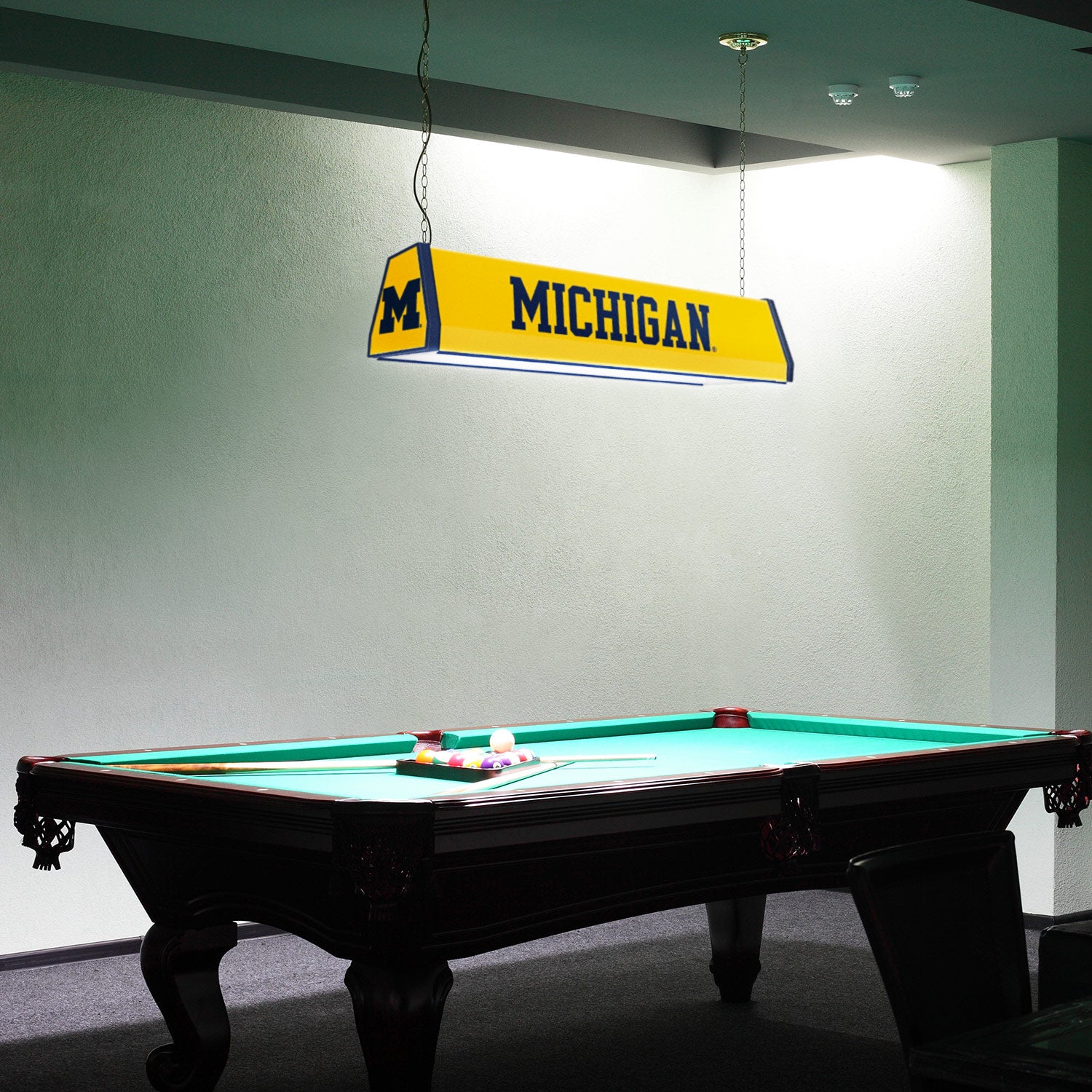 Michigan Wolverines Standard Pool Table Light Room View