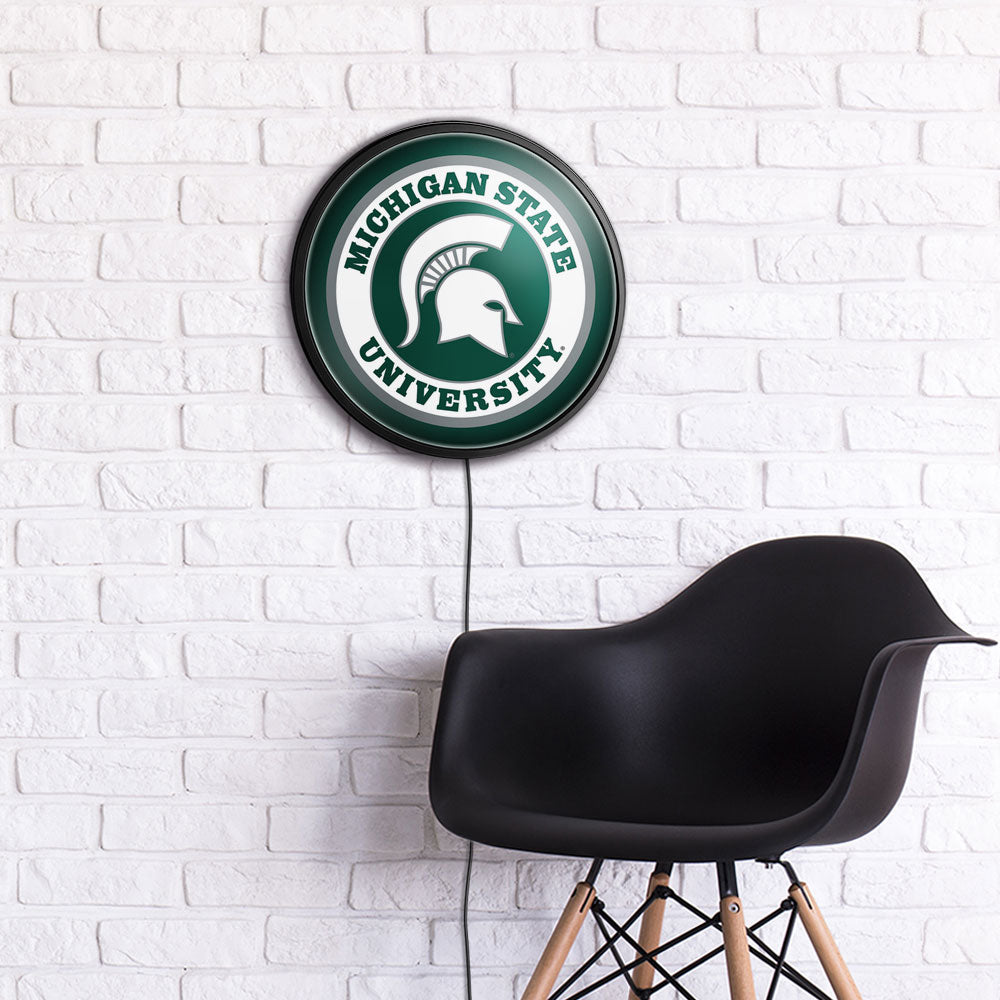 Michigan State Spartans Slimline Round Lighted Wall Sign Room View