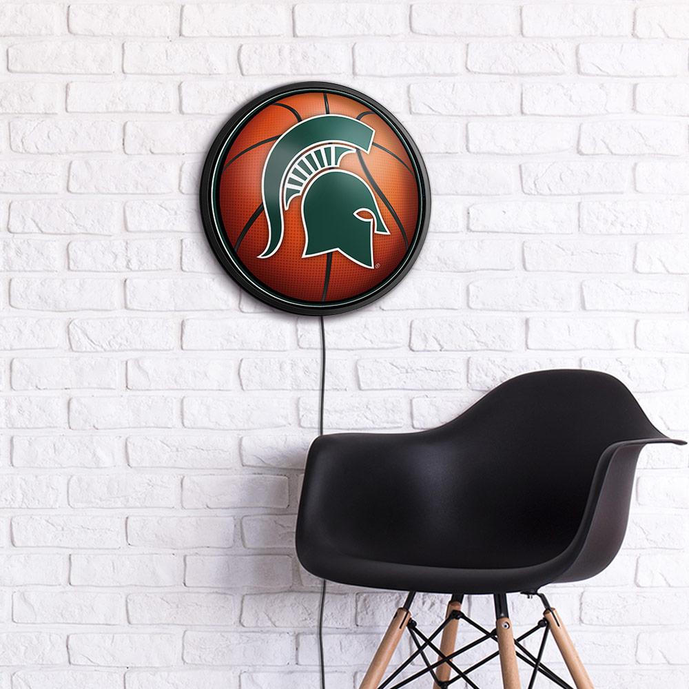 Michigan State Spartans Basketball Slimline Round Lighted Wall Sign Room View