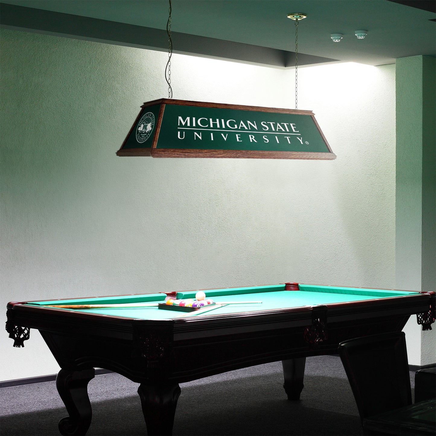 Michigan State Spartans Premium Pool Table Light Room View