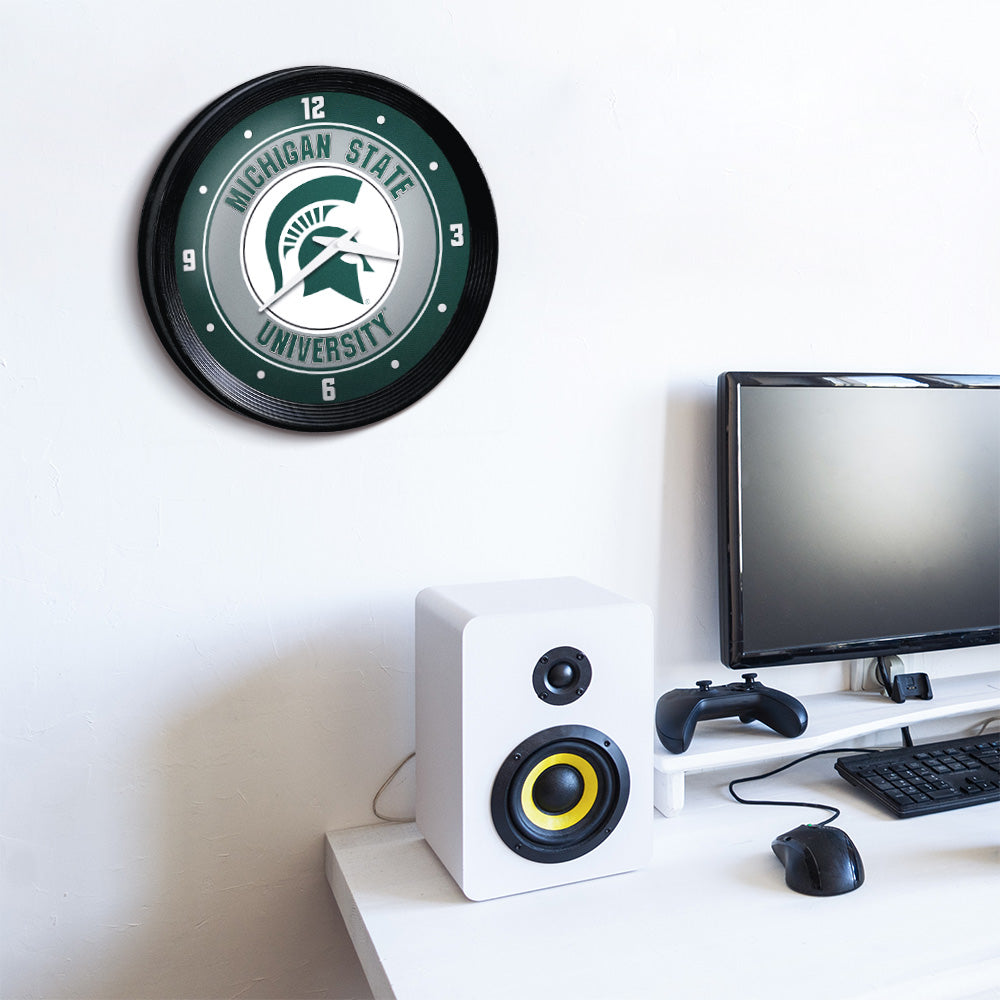 Michigan State Spartans Ribbed Wall Clock Room View