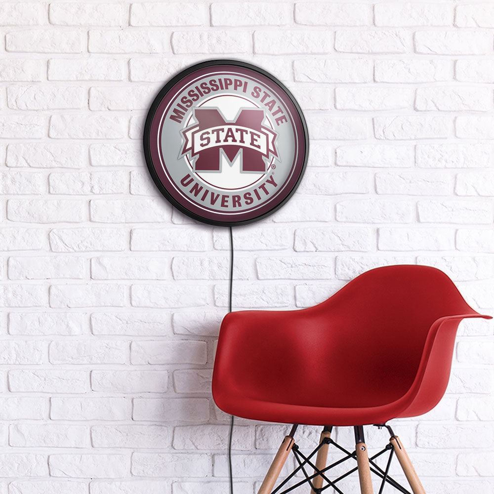 Mississippi State Bulldogs Slimline Round Lighted Wall Sign Room View