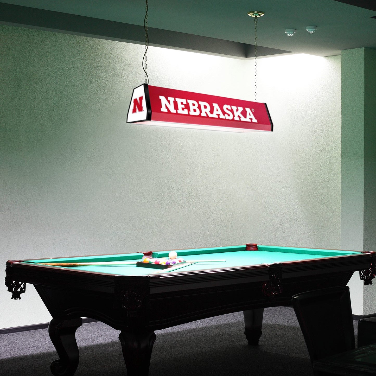 Nebraska Cornhuskers Standard Pool Table Light Room View