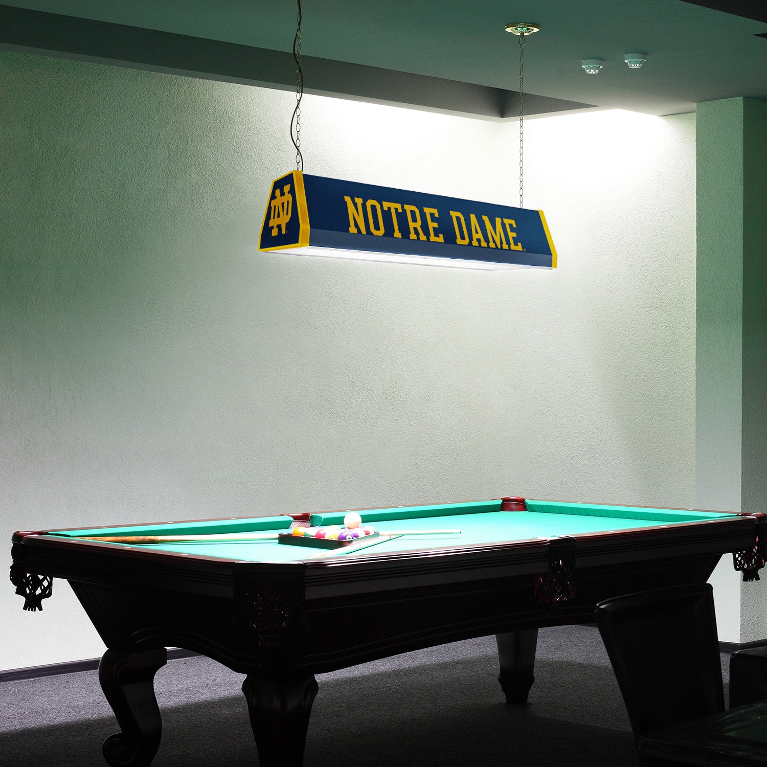 Notre Dame Fighting Irish Standard Pool Table Light Room View