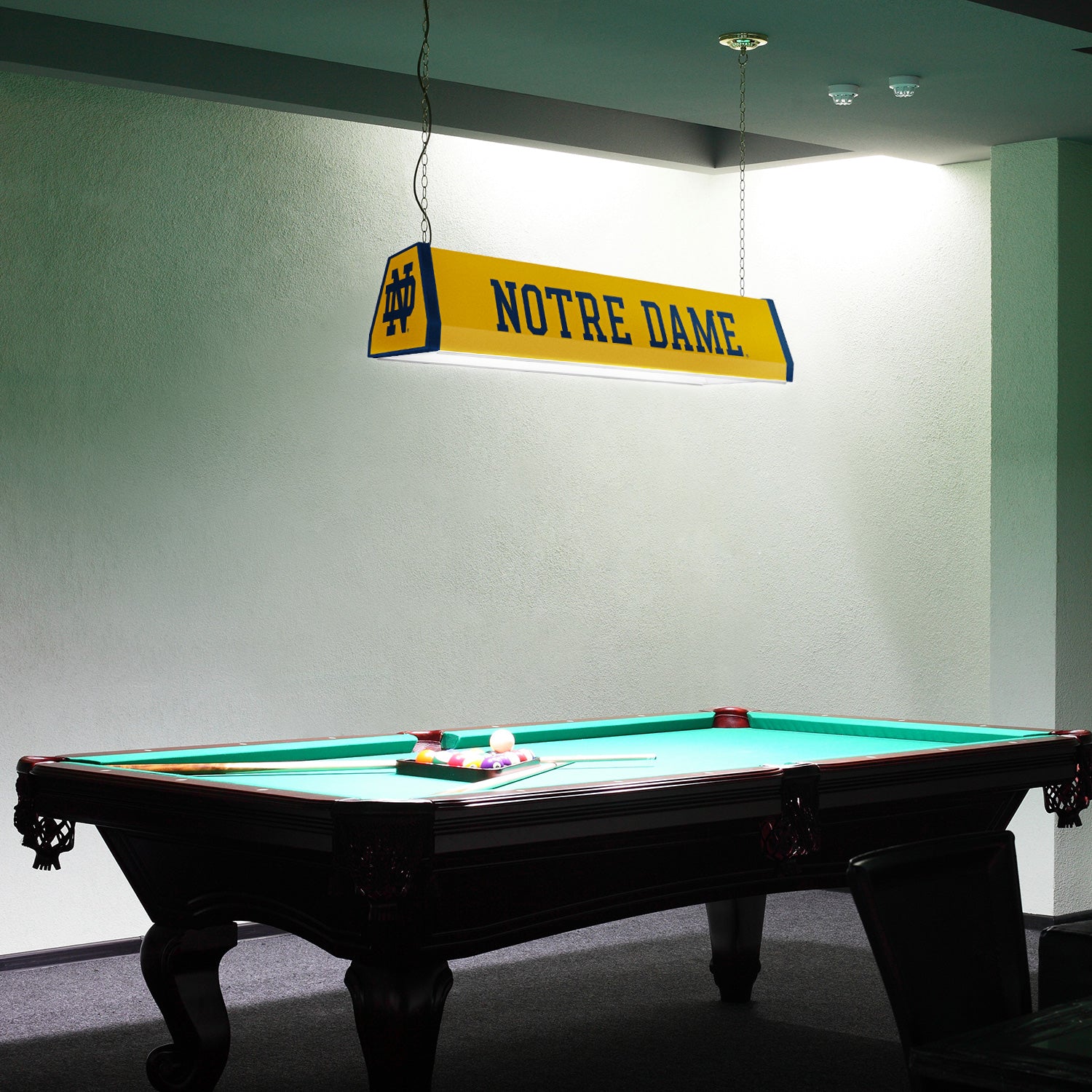 Notre Dame Fighting Irish Standard Pool Table Light Room View