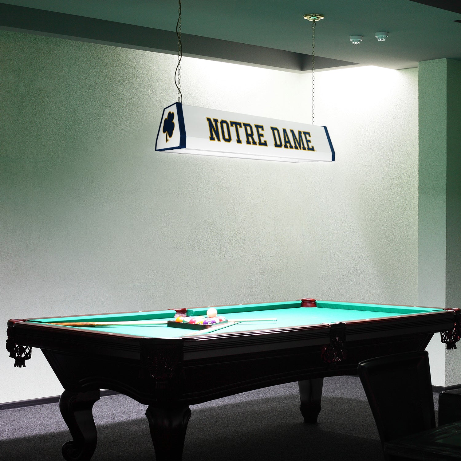 Notre Dame Fighting Irish Standard Pool Table Light Room View