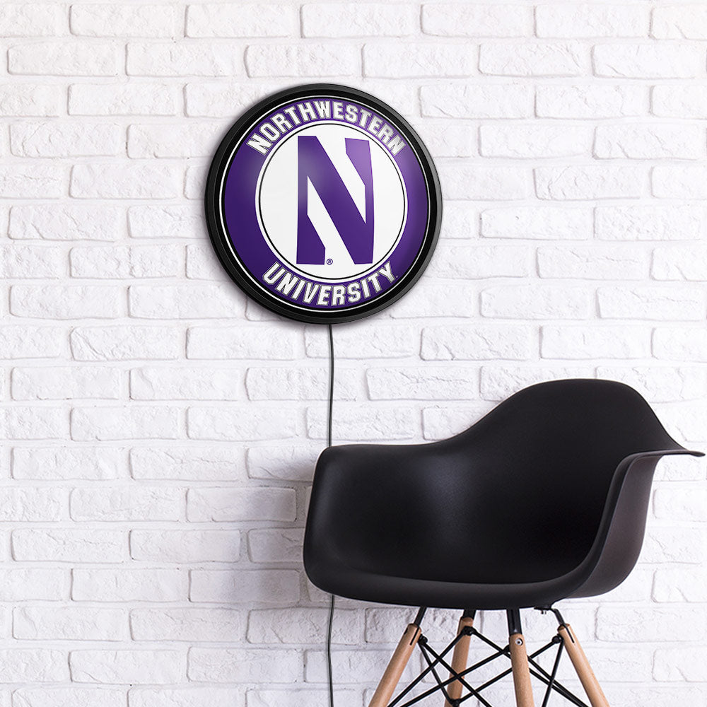 Northwestern Wildcats Slimline Round Lighted Wall Sign Room View