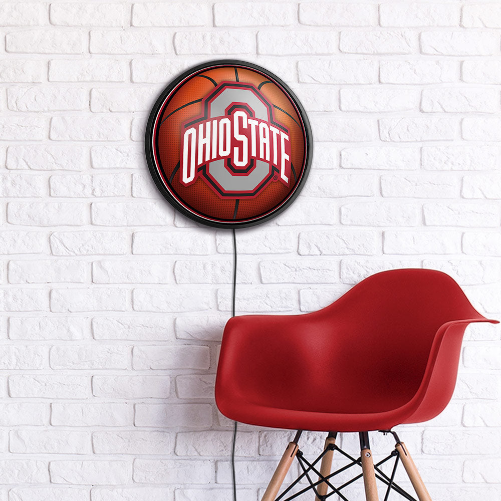 Ohio State Buckeyes Basketball Slimline Round Lighted Wall Sign Room View