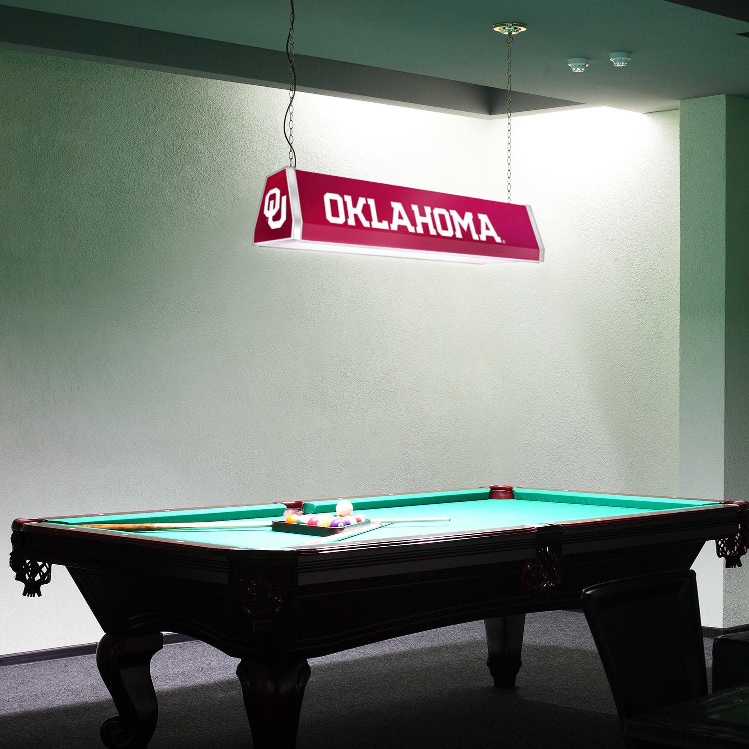 Oklahoma Sooners Standard Pool Table Light Room View