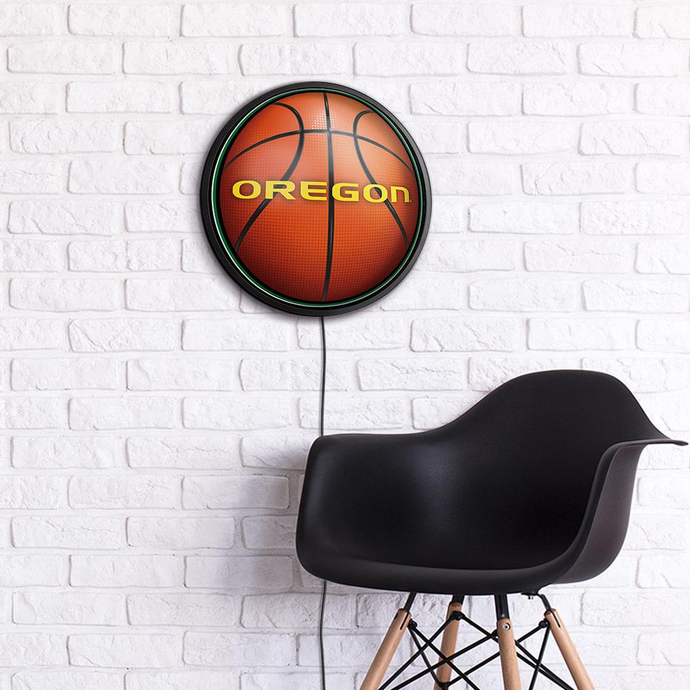 Oregon Ducks Basketball Slimline Round Lighted Wall Sign Room View