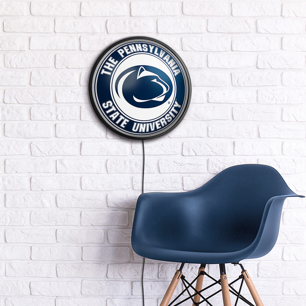 Penn State Nittany Lions Slimline Round Lighted Wall Sign Room View