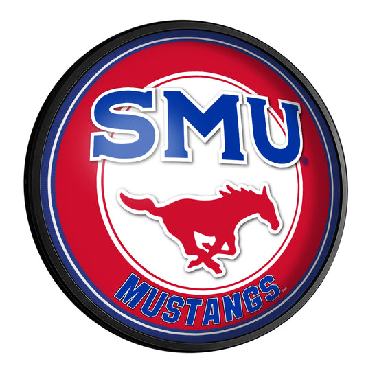 SMU Mustangs Slimline Round Lighted Wall Sign