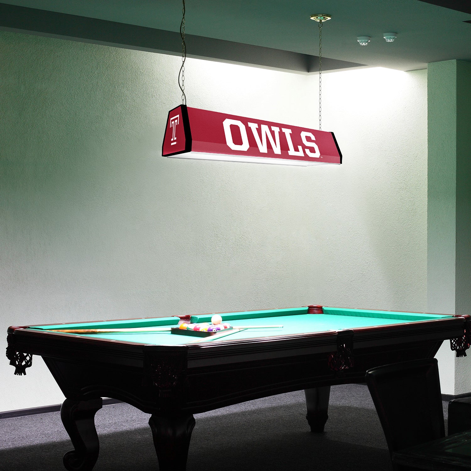 Temple Owls Standard Pool Table Light Room View