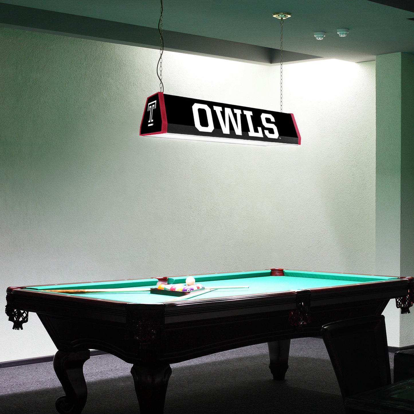 Temple Owls Standard Pool Table Light Room View