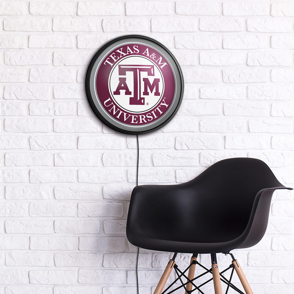 Texas A&M Aggies Slimline Round Lighted Wall Sign Room View