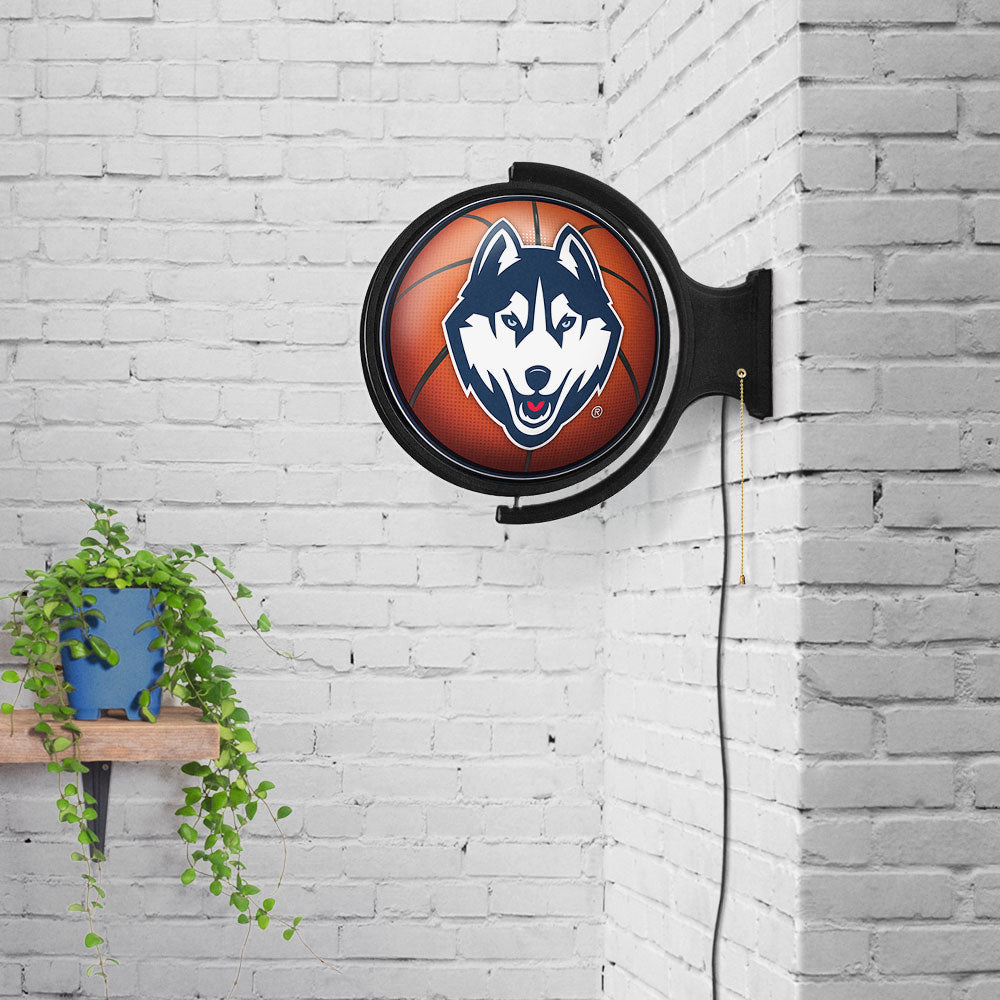 Connecticut Huskies Round Basketball Rotating Wall Sign Room View