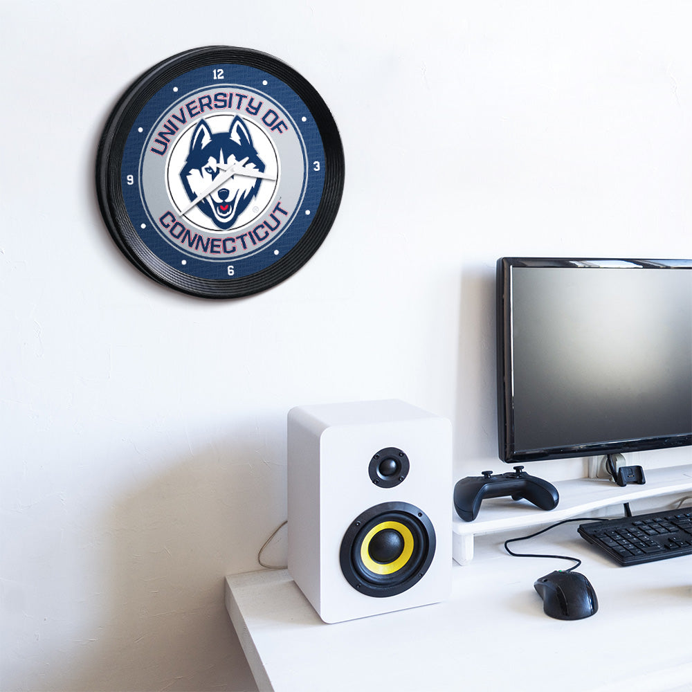 Connecticut Huskies Ribbed Wall Clock Room View