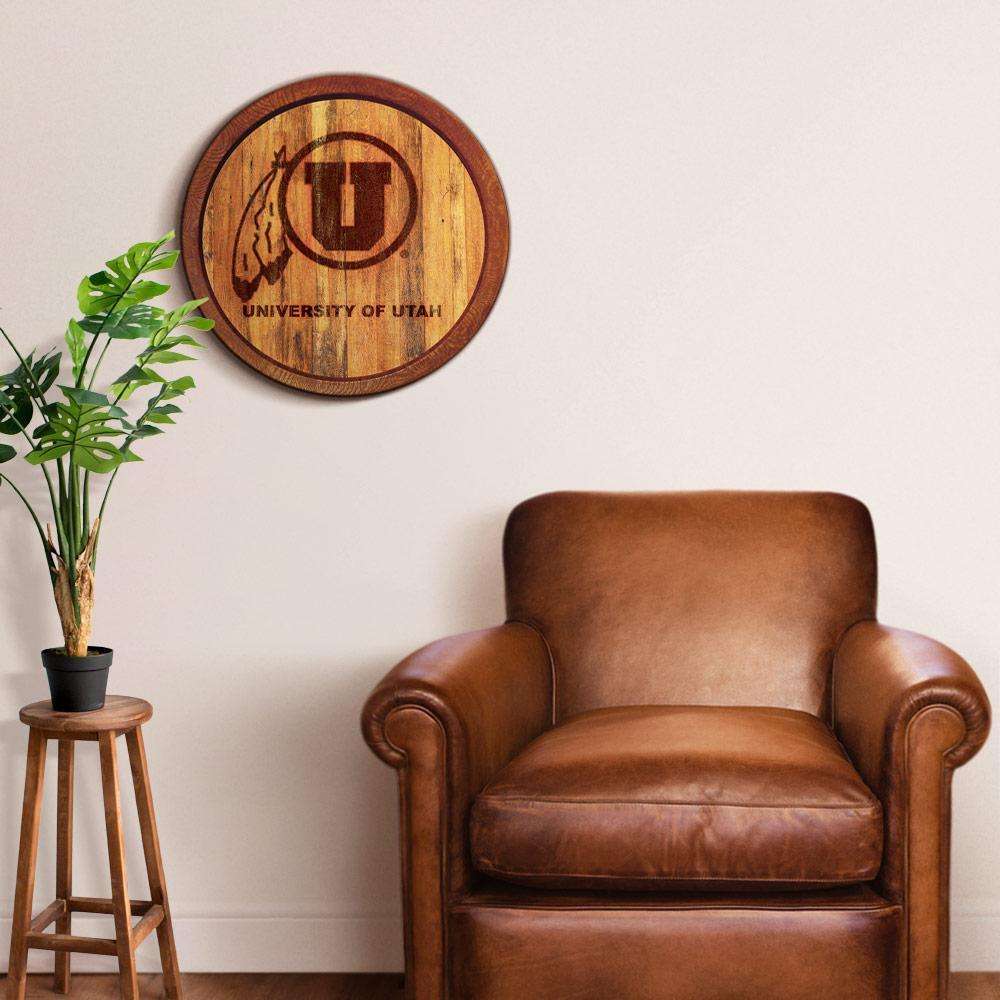 Utah Utes Branded Barrel Top Sign Room View