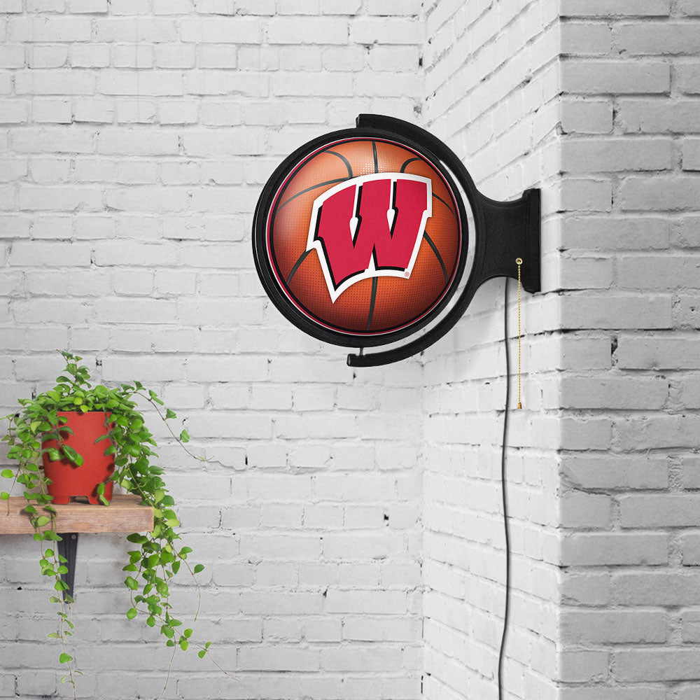 Wisconsin Badgers Round Basketball Rotating Wall Sign Room View