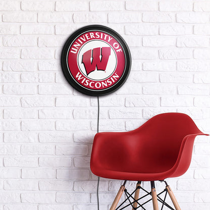 Wisconsin Badgers Slimline Round Lighted Wall Sign Room View