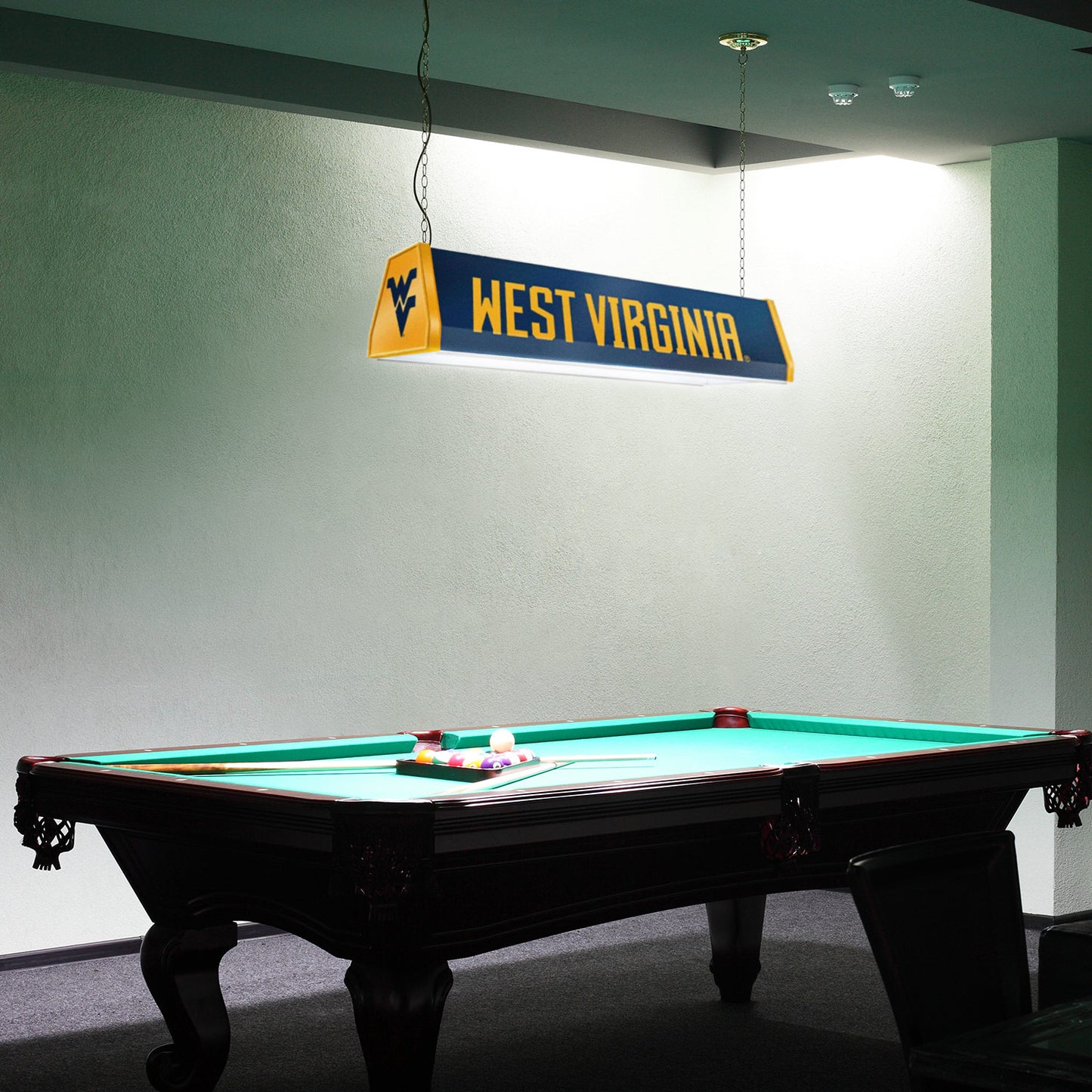 West Virginia Mountaineers Standard Pool Table Light Room View