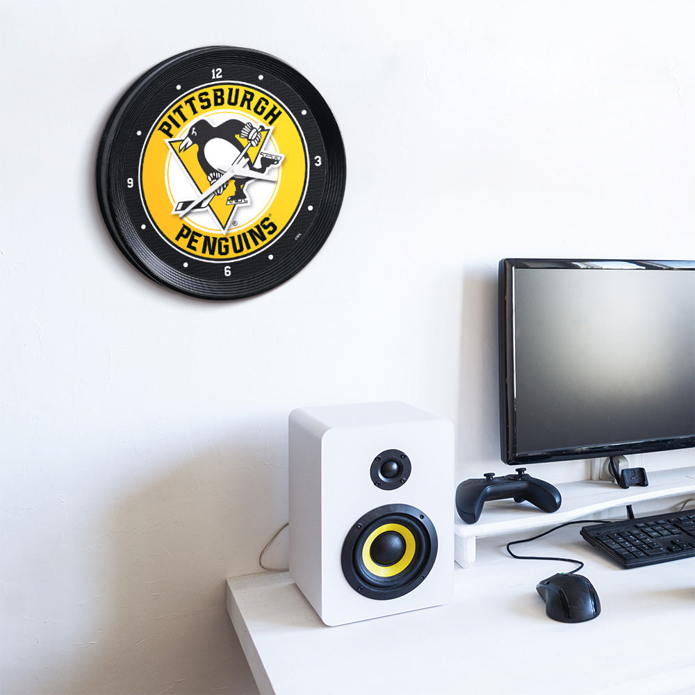 Pittsburgh Penguins Ribbed Wall Clock Room View
