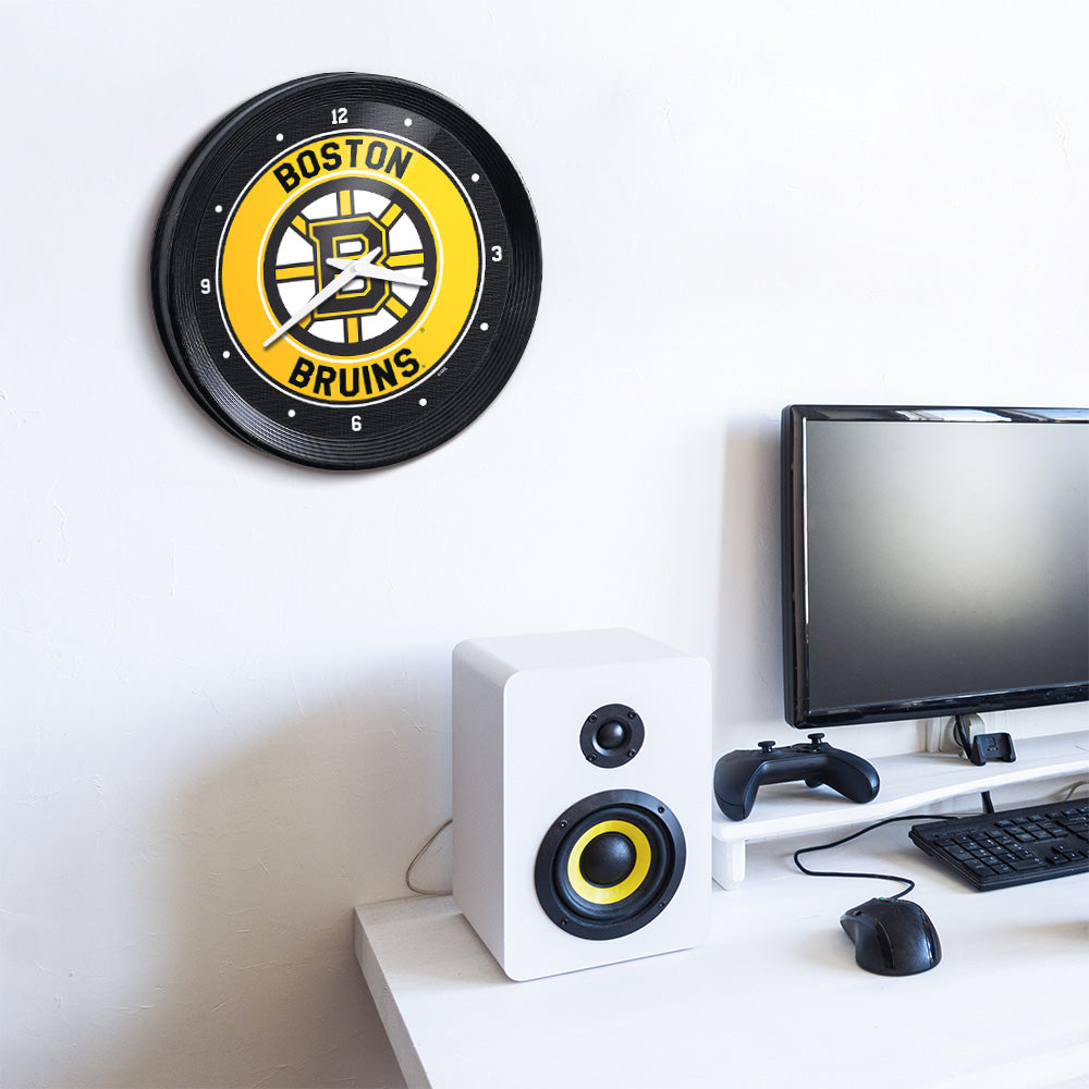 Boston Bruins Ribbed Wall Clock Room View