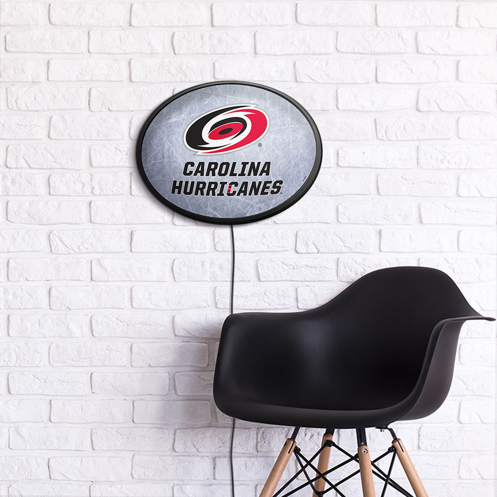 Carolina Hurricanes Ice Rink Slimline Oval Lighted Wall Sign Room View