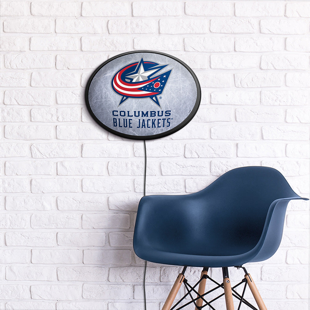 Columbus Blue Jackets Ice Rink Slimline Oval Lighted Wall Sign Room View