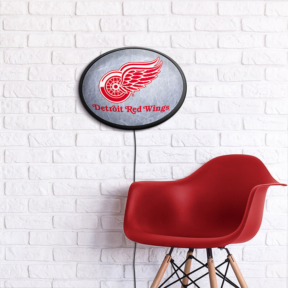 Detroit Red Wings Ice Rink Slimline Oval Lighted Wall Sign Room View