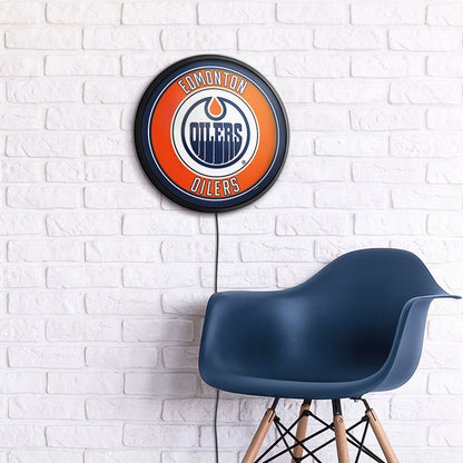 Edmonton Oilers Slimline Round Lighted Wall Sign Room View