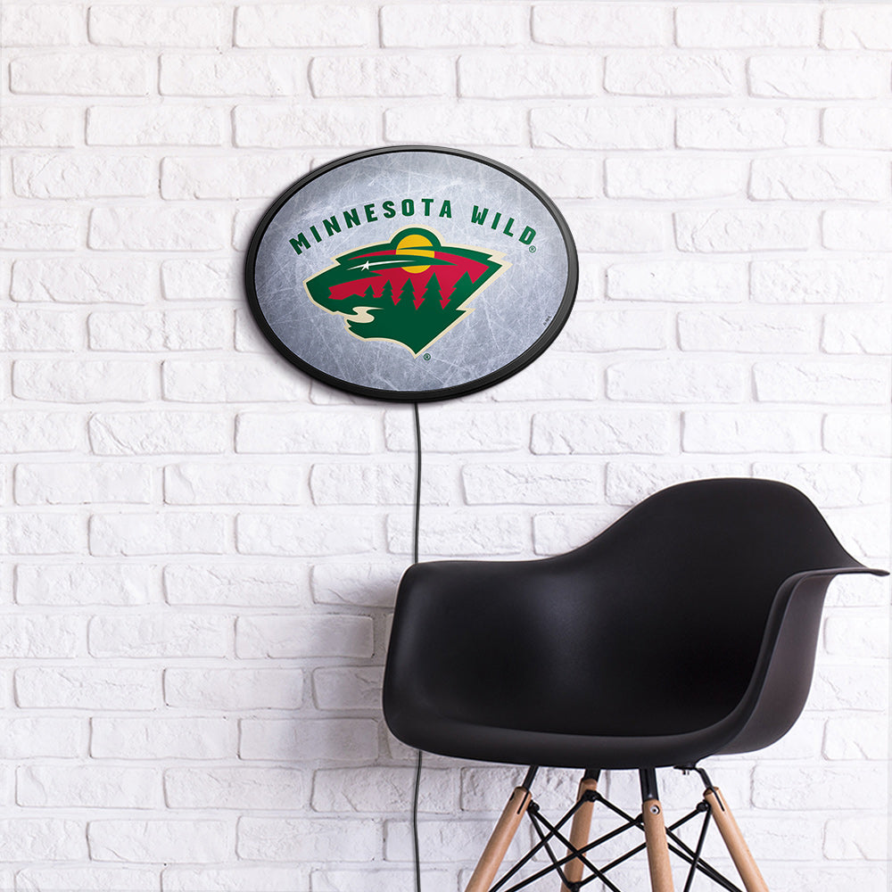 Minnesota Wild Ice Rink Slimline Oval Lighted Wall Sign Room View