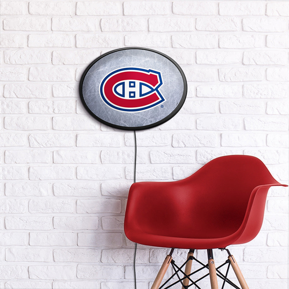 Montreal Canadiens Ice Rink Slimline Oval Lighted Wall Sign Room View