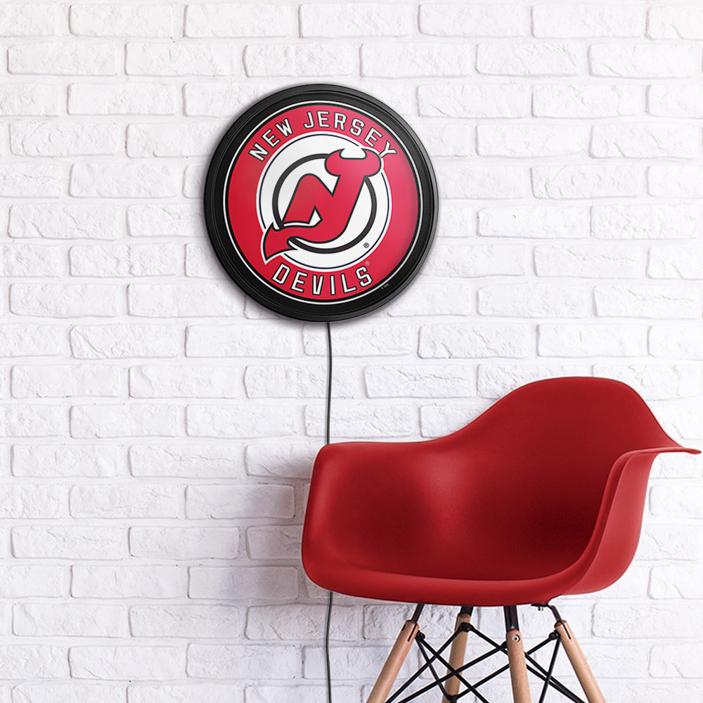 New Jersey Devils Slimline Round Lighted Wall Sign Room View