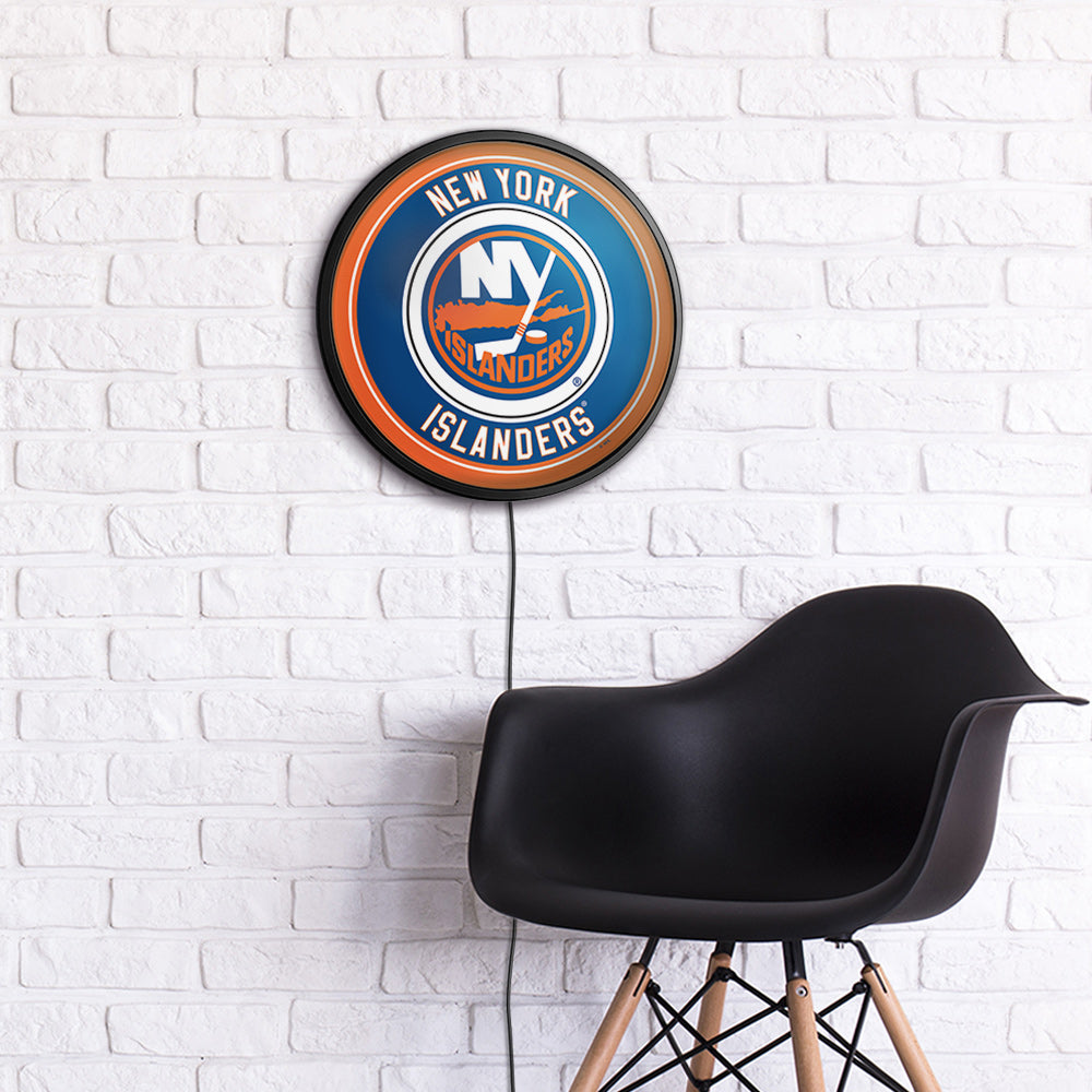 New York Islanders Slimline Round Lighted Wall Sign Room View