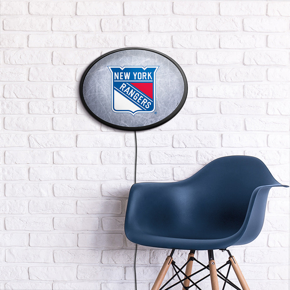 New York Rangers Ice Rink Slimline Oval Lighted Wall Sign Room View