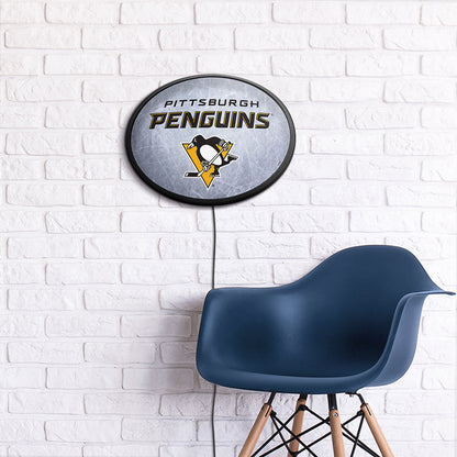 Pittsburgh Penguins Ice Rink Slimline Oval Lighted Wall Sign Room View