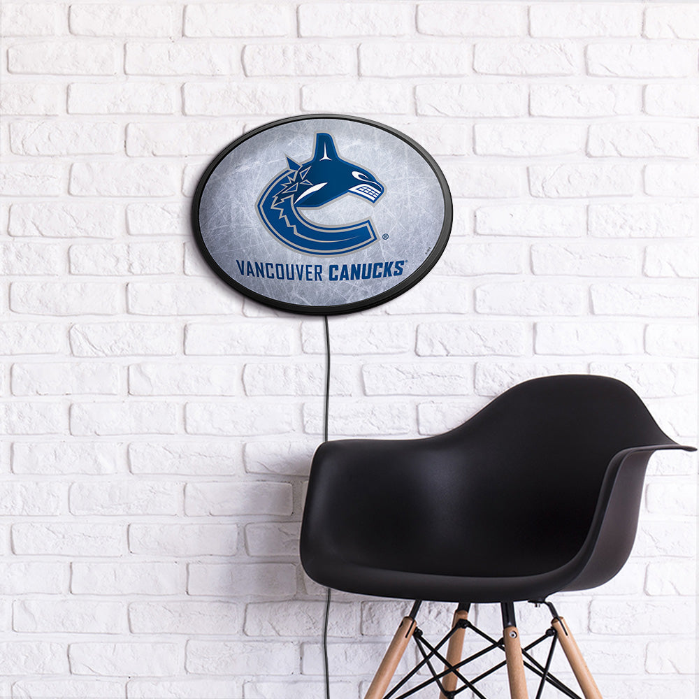 Vancouver Canucks Ice Rink Slimline Oval Lighted Wall Sign Room View