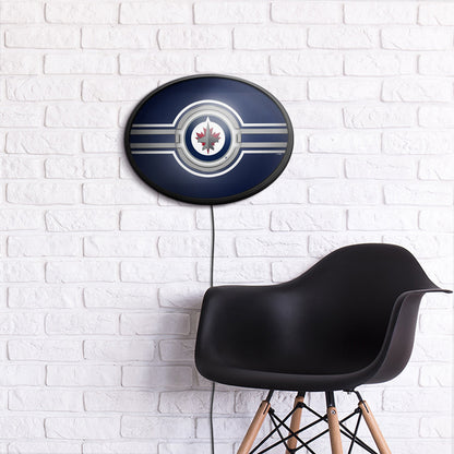 Winnipeg Jets Slimline Oval Lighted Wall Sign Room View