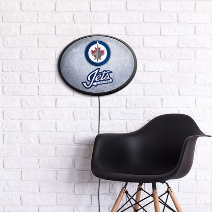 Winnipeg Jets Ice Rink Slimline Oval Lighted Wall Sign Room View