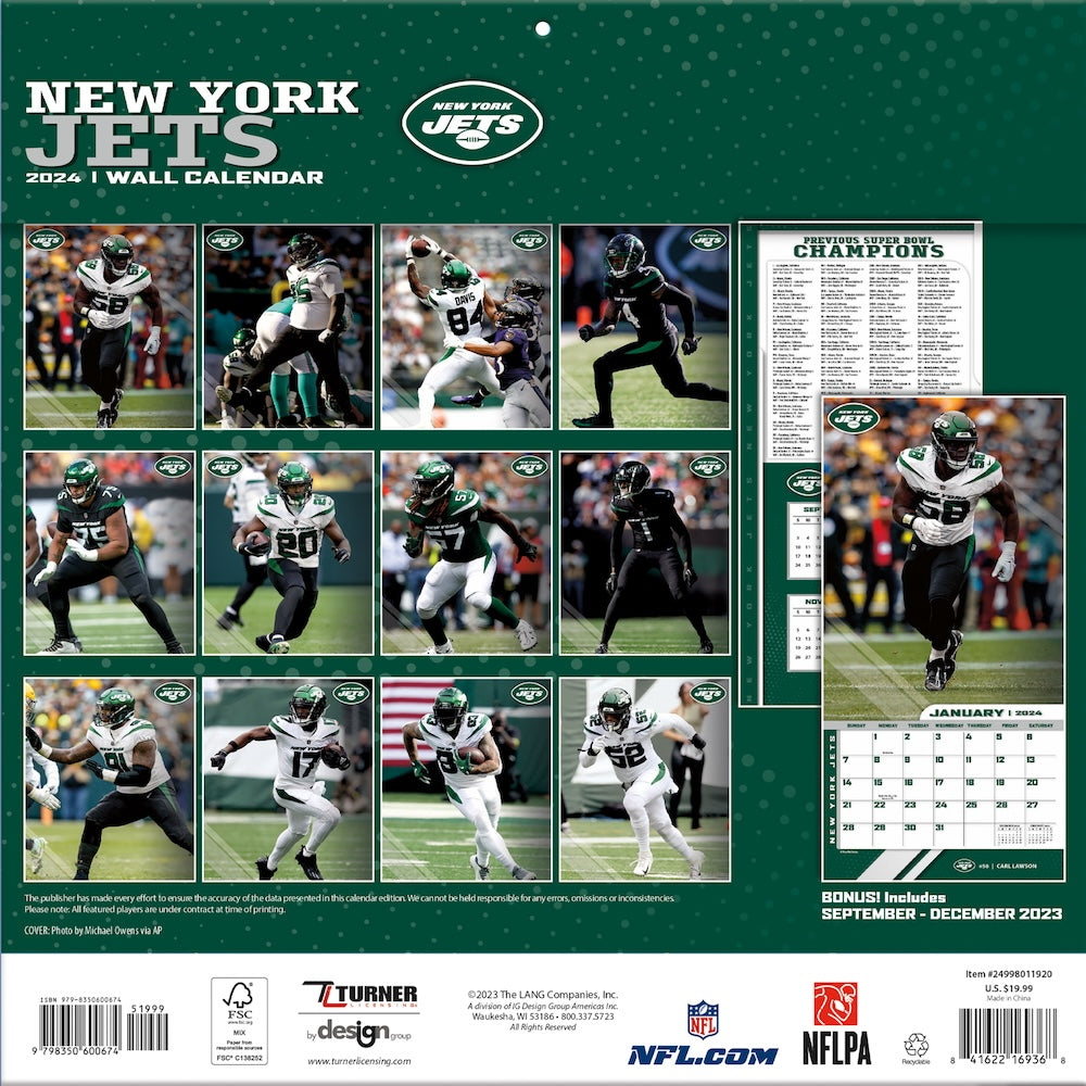 Buy NFL New York Jets 2024 Photo Team Wall Calendar ProFootballStuff