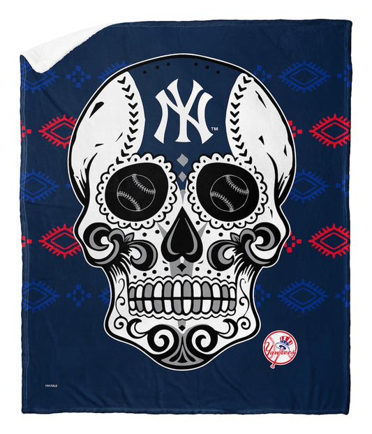 New York Yankees CANDY SKULL Sherpa Blanket