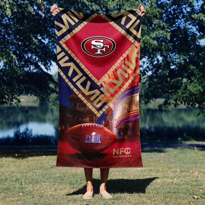 San Francisco 49ers Super Bowl 58 Participant Beach Towel lifestyle 2